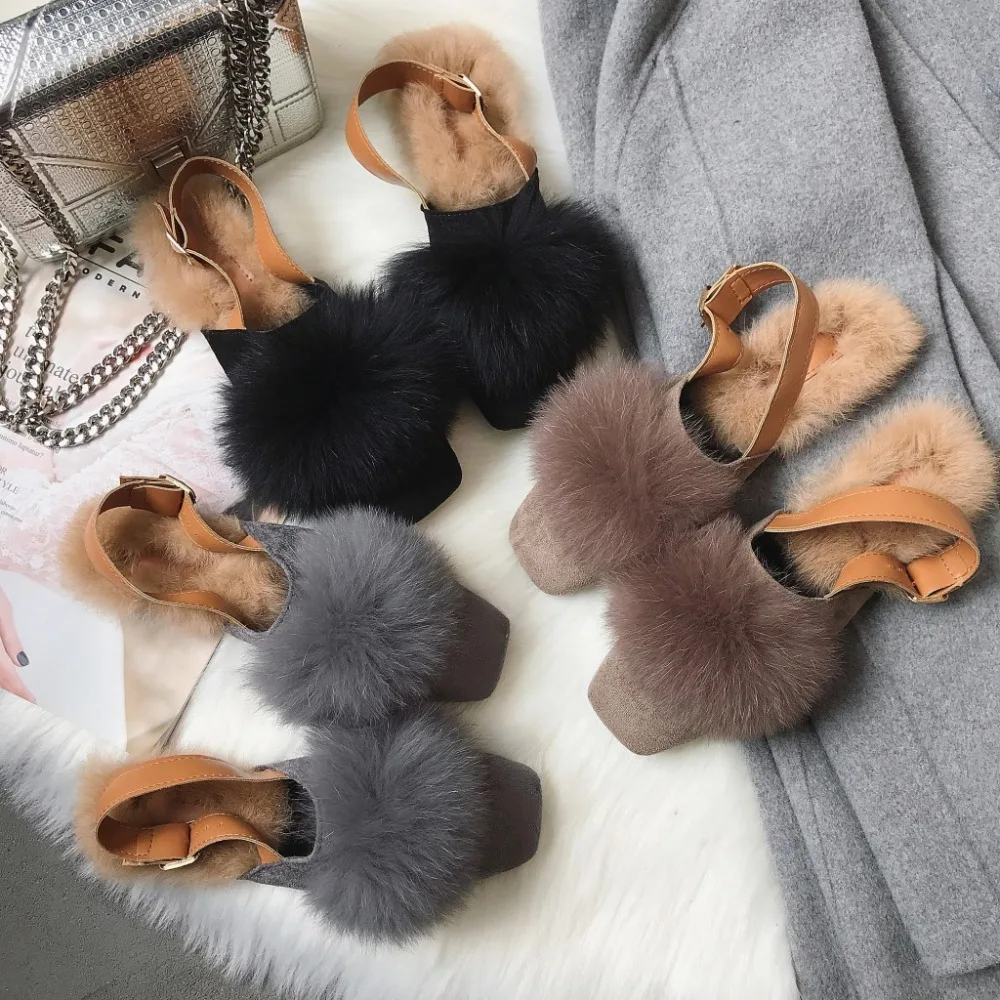 Наружный пушистый мех лоферы с пряжкой плюшевая обувь zapatos mujer коллекция 2019 года