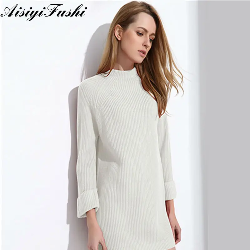 Women Sweater Oversize Pullovers Loose Knitting Long Sleeve Solid Color Slim Elastic Dress Autumn Robe Pull Hiver | Женская одежда