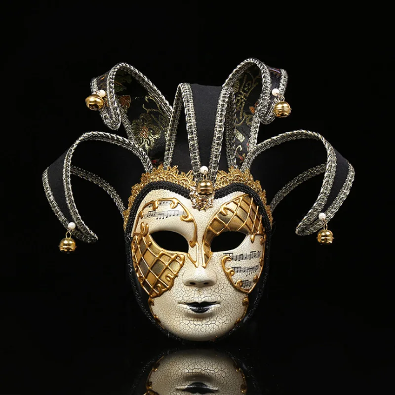Анфас Для мужчин Venetian Театр Шут Джокер маскарад маска с колокольчиками Mardi Gras