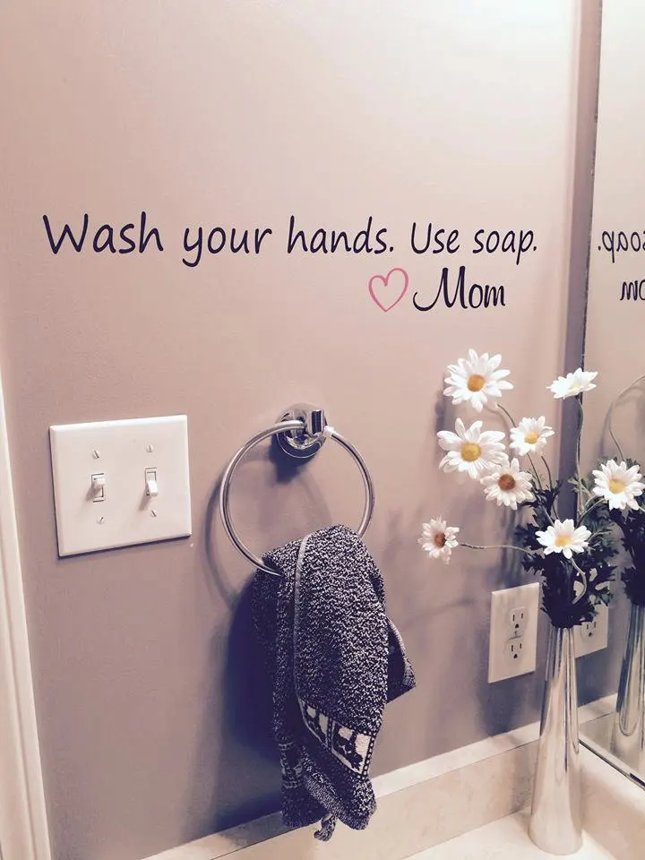 

Love Mom Wall Decal Bathroom Vinyl Quotes Wash Your Hands Use Soap Wall Stickers Waterproof Home Decor Art Mural Interior SYY754