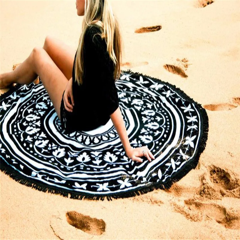 Round Hippie Tapestry Beach Throw Roundie Mandala Towel Mat Bohemian Feature Swim Shawls And Scarves | Аксессуары для одежды