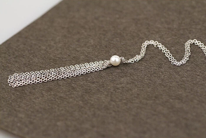 925 Стерлингового Серебра Ювелирные Изделия Длинный Кисточкой Pearl Choker Ожерелье