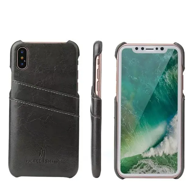 Luxury Leather Case for iPhone X 10 With Twill Cut Card Slot Back Classic Phone Accessories black iPhone10 iPhoneX iPhone-X | Мобильные