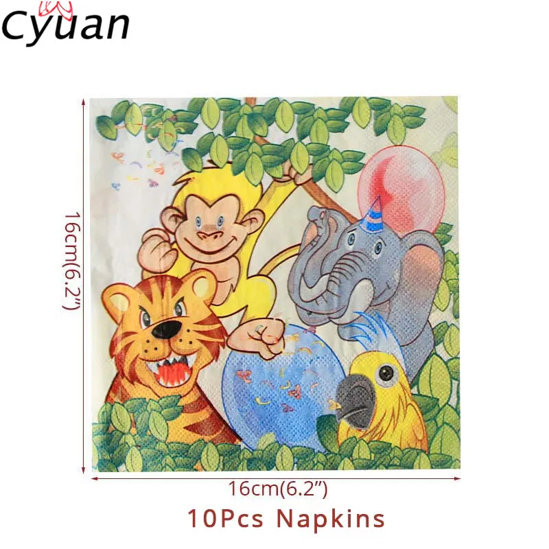 Napkins Cyuan Jungle одноразовые наборы посуды для вечеринки в честь Дня Рождения, лесные друзья, сафари, зоопарк, бумажные тарелки, салфетки под чашки, вечерние, для детского душа, Декор - Цвет: Napkins