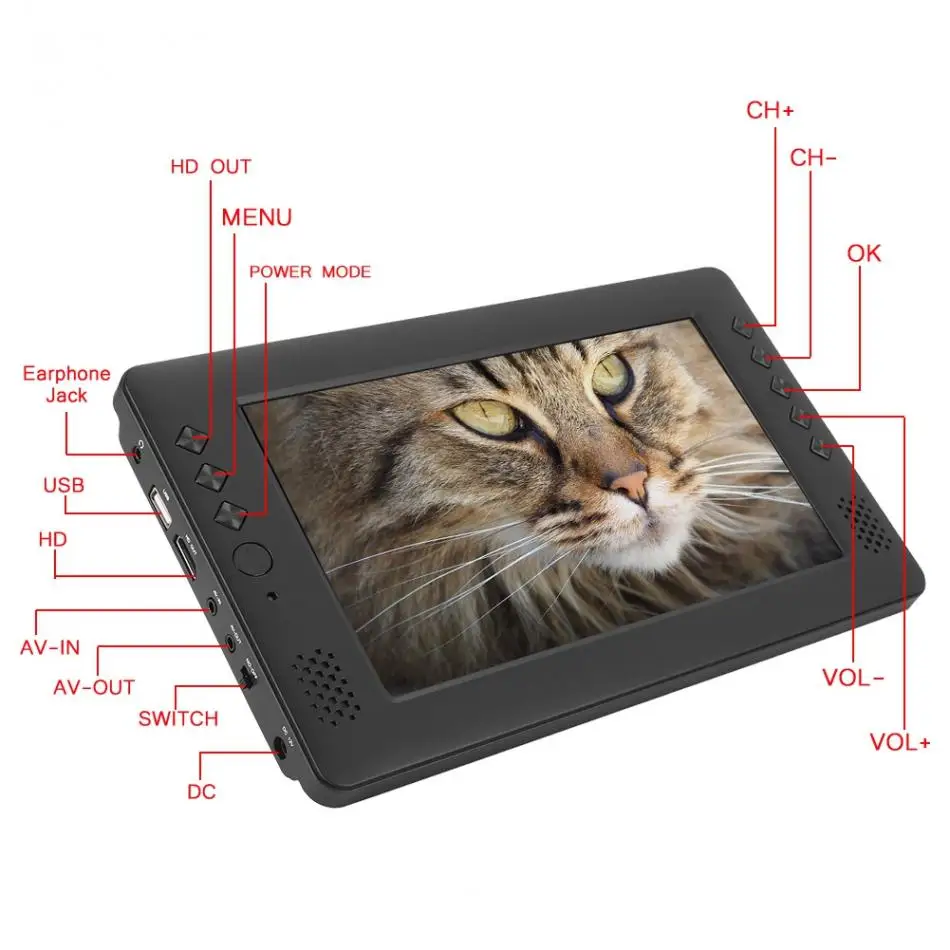 9 дюймов Портативный DVB-T/T2 цифровой ТВ HD плеер с антенной Wi-Fi пульт дистанционного управления Управление штепсельная вилка европейского стандарта 110-240V