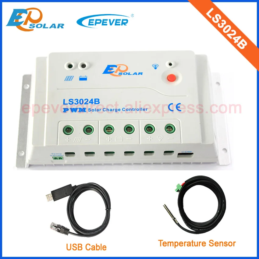 Солнечное зарядное устройство контроллер PWM LS3024B с usb кабелем + датчик температуры