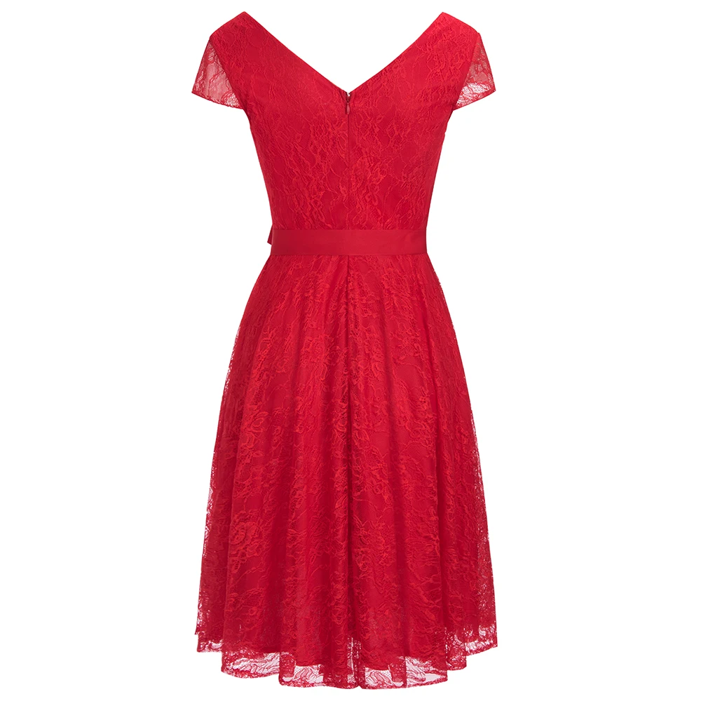 Женское коктейльное платье красное элегантное короткое без рукавов с кружевом