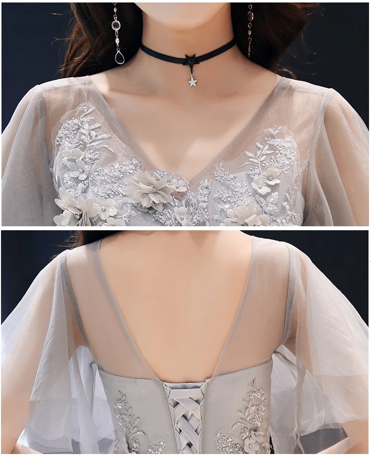 

Gray Ankle-Length Lady Party Dress Oriental Women's V-Neck Cheongsam Elegant Long Qipao Sexy Slim Wedding Gowns Vestidos S-XXL