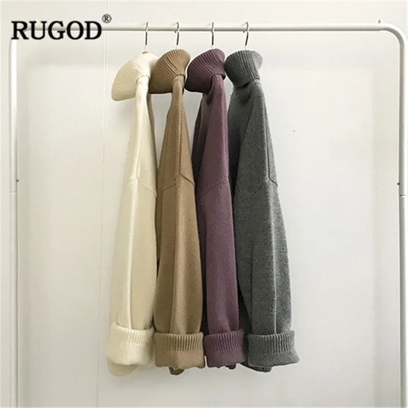 RUGOD/Винтажные Модные женские свитера однотонные пуловеры с высоким воротником и