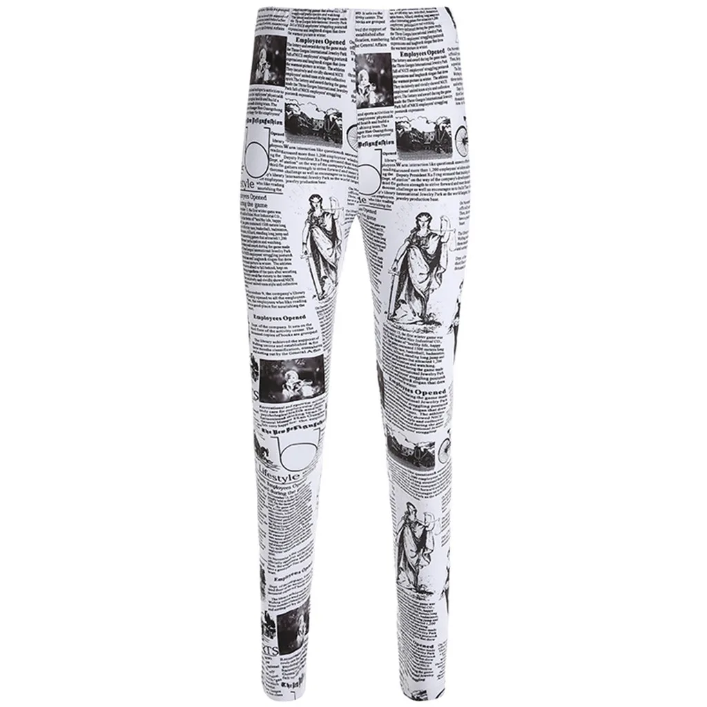 

Women's Fashion Workout Sexy Newspaper Print Pants Sports Fitness Running Trousers Athletic Skinny Long Gym Pants