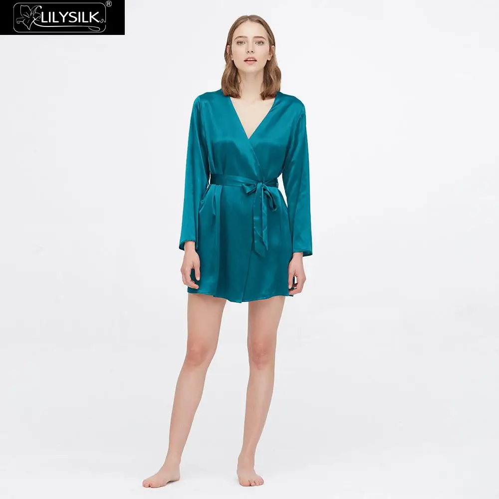 Dark Teal LilySilk шелковый халат 22 Momme свободный без воротника роскошный женский - Цвет: Dark Teal