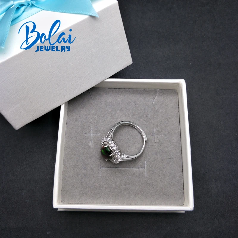 Bolaijewelry натуральный черный опал овальный камень 8*10 мм кольцо из стерлингового