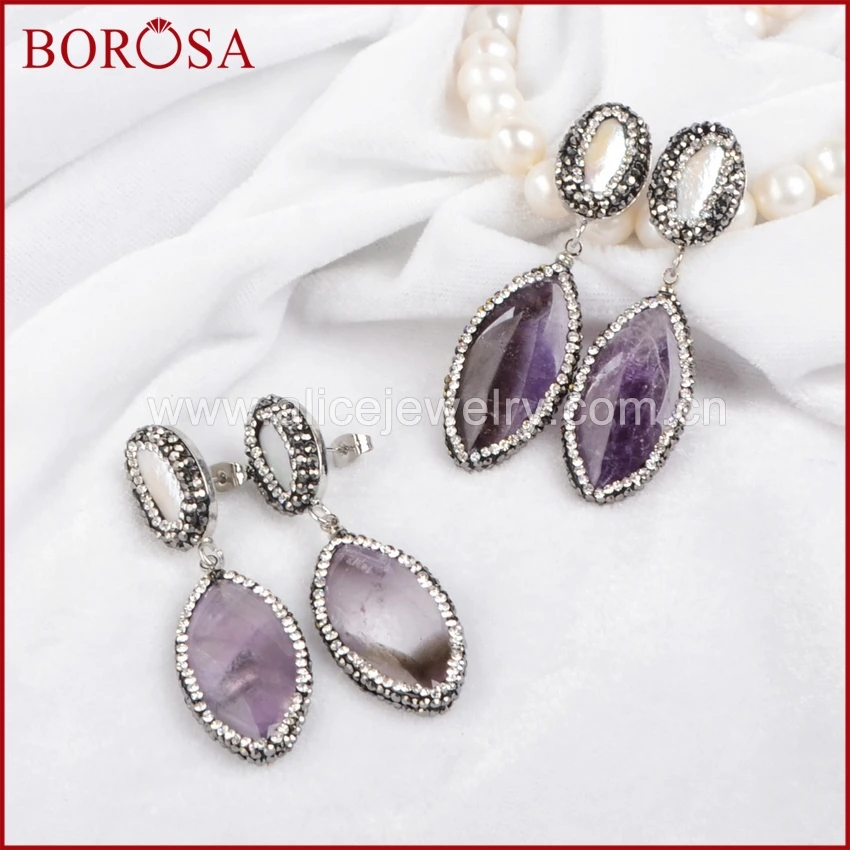 Borosa ручной работы Drusy висячие серьги натуральный жемчуг & amethyформа аметисты