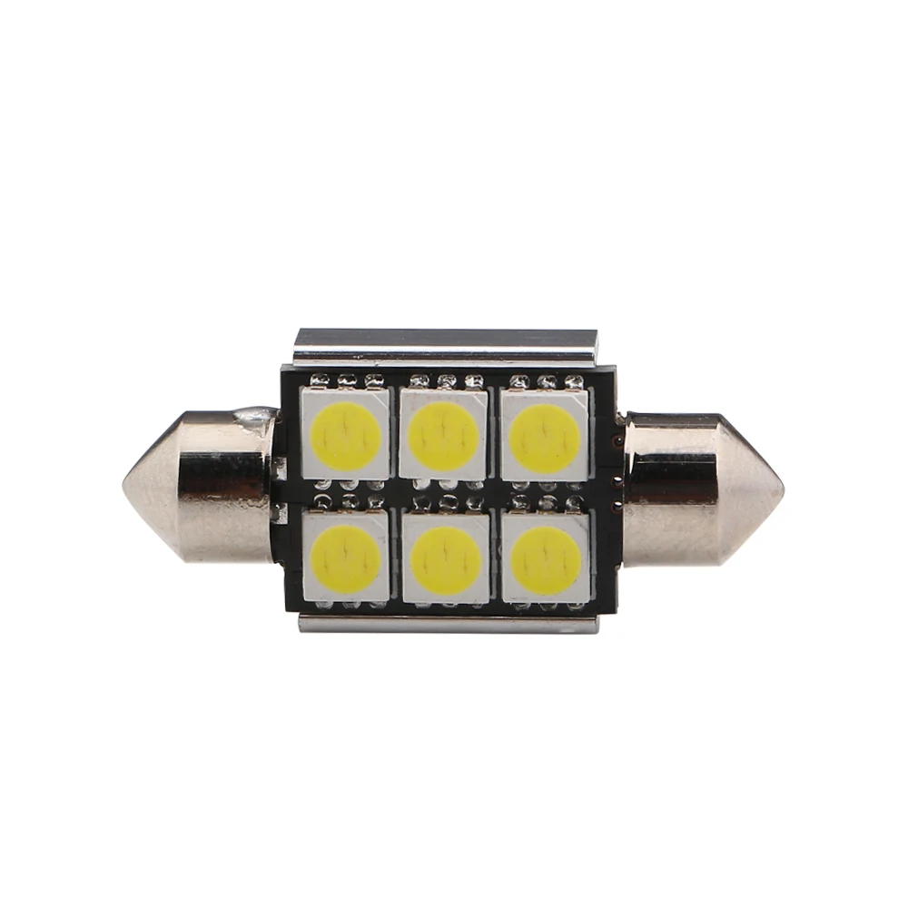 

50pcs 36mm 39mm 42mm DC 12V C5W C10W Canbus No Error Festoon 5050 6 SMD Car Licence Plate Interior Dome Reading Lights White