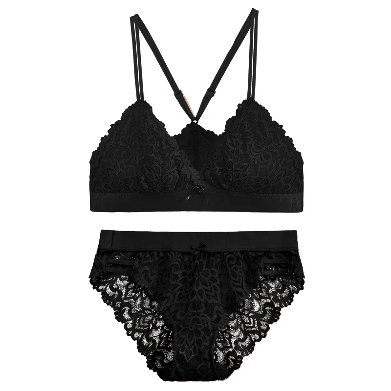 LILYMODA, новинка, женский сексуальный бюстгальтер без косточек, кружевной, ультра тонкий, треугольная чашка, бюстгальтер, комплект нижнего белья, женское красивое нижнее белье, черный цвет - Цвет: BLACK