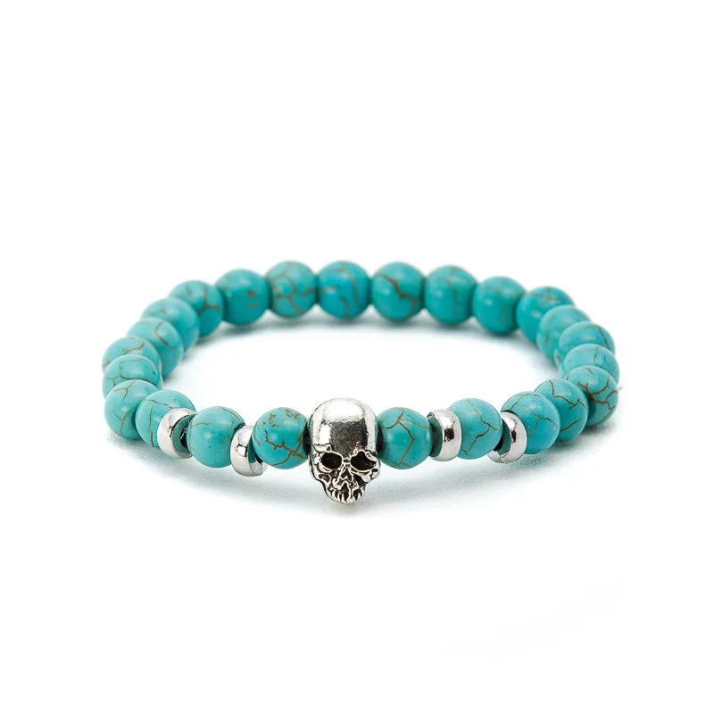 

Skull Bracelet Green Turquoise Bead Bracelets For Women Jewelry Men Craft Fashion Jewelry