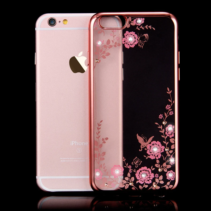 Мягкий силиконовый чехол из ТПУ с цветочным узором для iPhone 6 6s 7 8 Plus X Xs блестящие