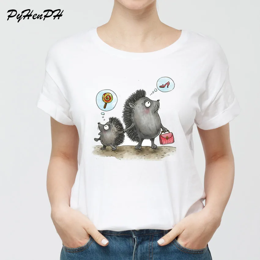 C4 Новинка, модная Милая женская футболка с принтом Ёжика, kawaii, новинка, футболка, летние топы, короткий рукав, Круглый ворот, тонкая белая футболка - Цвет: C4