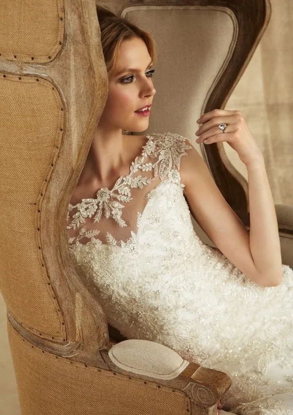 Hot Sale Bateau Neck Cap Sleeves Open Back Rhinestone Ivory Lace Mermaid Wedding Dresses Bridal Gowns | Свадьбы и торжества