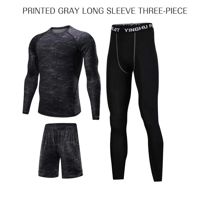 1 Printed Gray 3 шт./компл. Для мужчин спортивный костюм сжатия нижнее бельё для девочек уличные кроссовки для бега от одного года до четырех лет футболка штаны для спортзала, Фитнес тренировки колготки костюм - Цвет: 1 Printed Gray