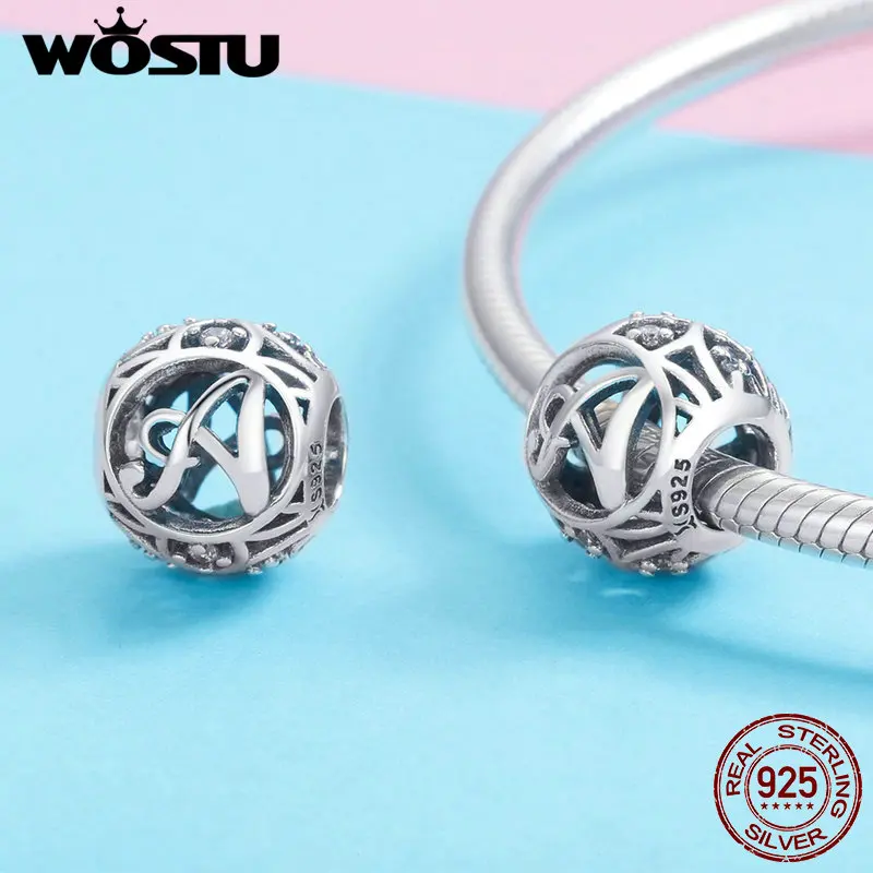 Женский браслет WOSTU из серебра 925 пробы с буквенным принтом A Z бусинами для