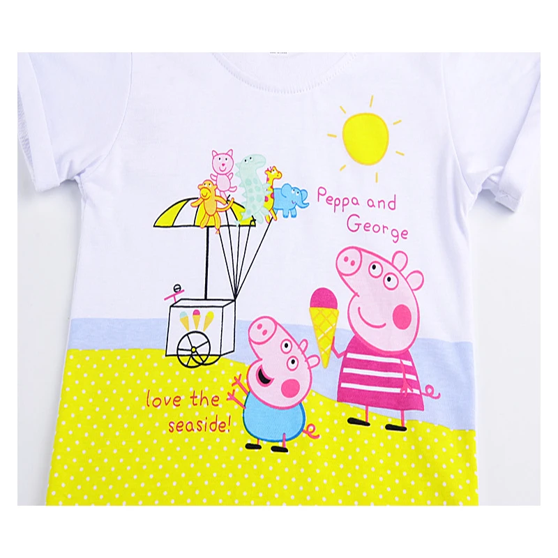 Little maven Boys Short Sleeve Shirts Cotton Breathable O-Neck Girls Cute Character Peppa and George Unisex Kids T-shirt |