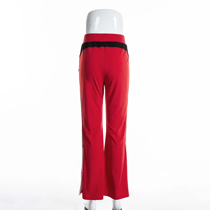 

P008 New Arrival Women Cut off Split Side Long Pants Fashion Rivet Wide Leg Jogger Pants Fashion Casual Trousers