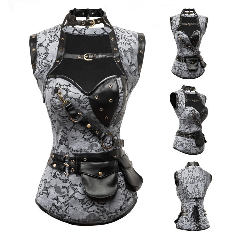 Женский коричневый стимпанк корсет с курткой | Женская одежда