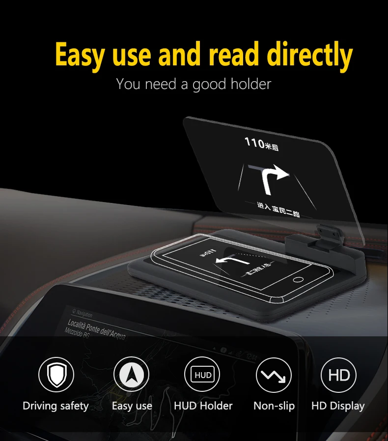 6 дюймов Универсальный H6 автомобильный HUD Дисплей проектор телефон Навигация