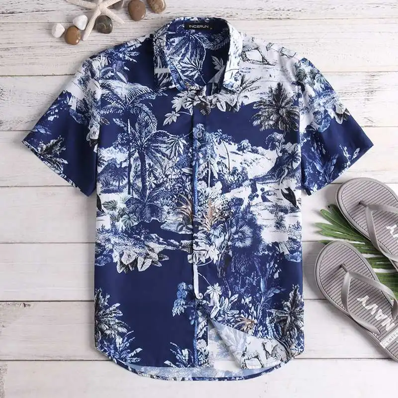 Masculina Camisa Летняя мужская рубашка пляжные социальная одежда Гавайская тропическая рубашка платье с топом с лацканами свободные отпуск сорочка большой
