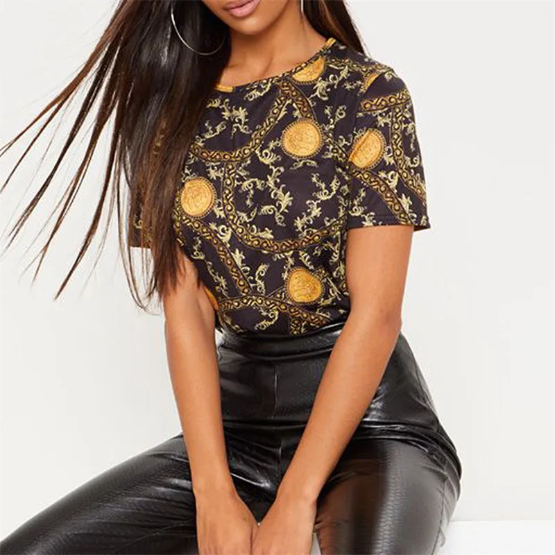 Женская блузка новинка 2019 летняя повседневная короткий рукав блузки с принтом