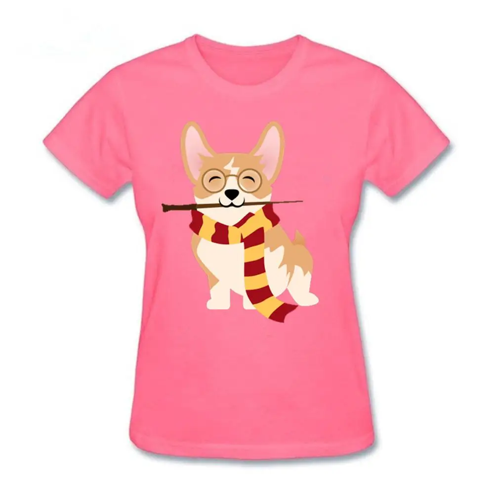 pink Последняя популярность корги Cosplay As Harry женская футболка Potter Gryffin Corg Женская футболка из хлопка с коротким рукавом - Color: pink