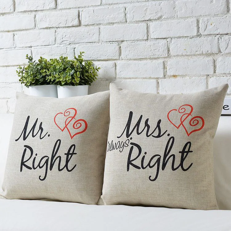 &quotMr right mrs always right&quot свадебные подарки льняная подушка квадратная для дивана