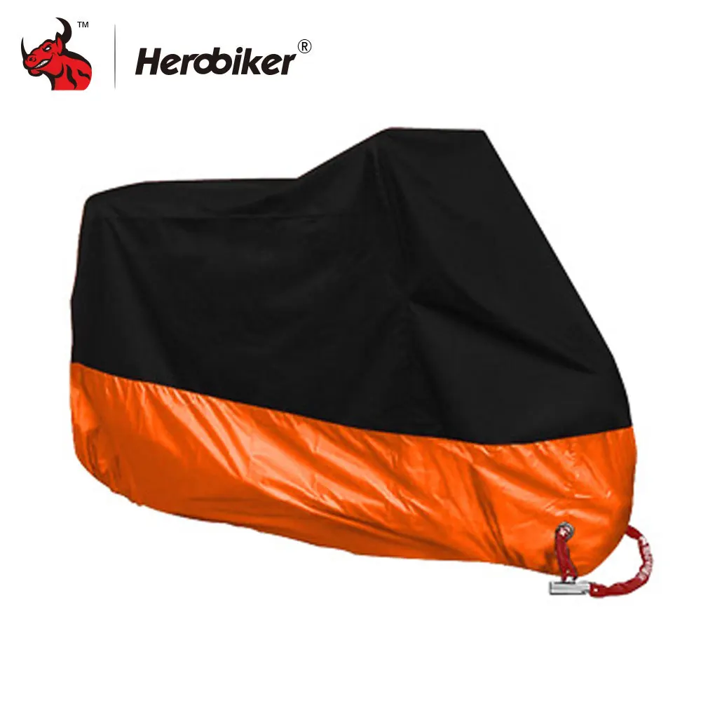 Orange HEROBIKER мотоциклетный чехол для улицы с УФ-защитой для скутера, чехол для велосипеда, водонепроницаемый пылезащитный чехол для мотоцикла, чехол для дождя, дизайн с замком и отверстиями для помещений - Цвет: Orange