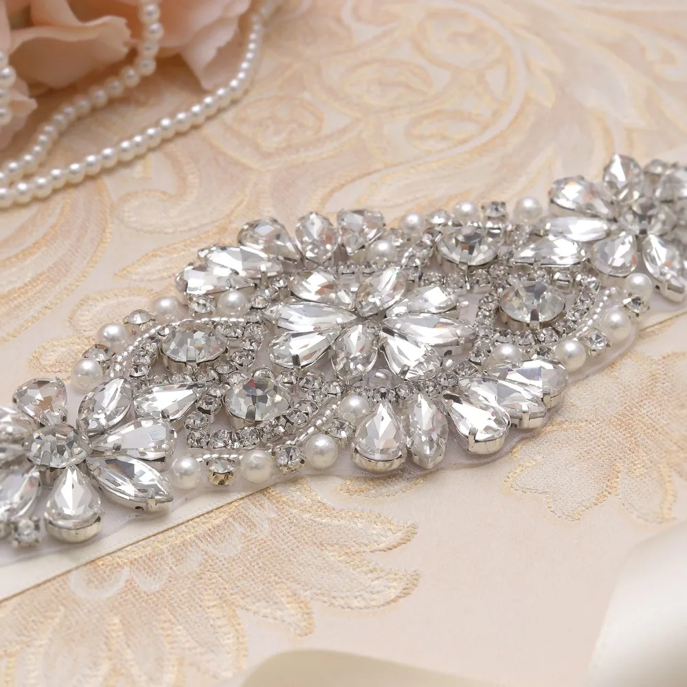 yanstar Pearls Beads Wedding Belt Silver Rhinestones Bridal Sash Crystal Dresses For Decoration XY824 | Свадьбы и торжества