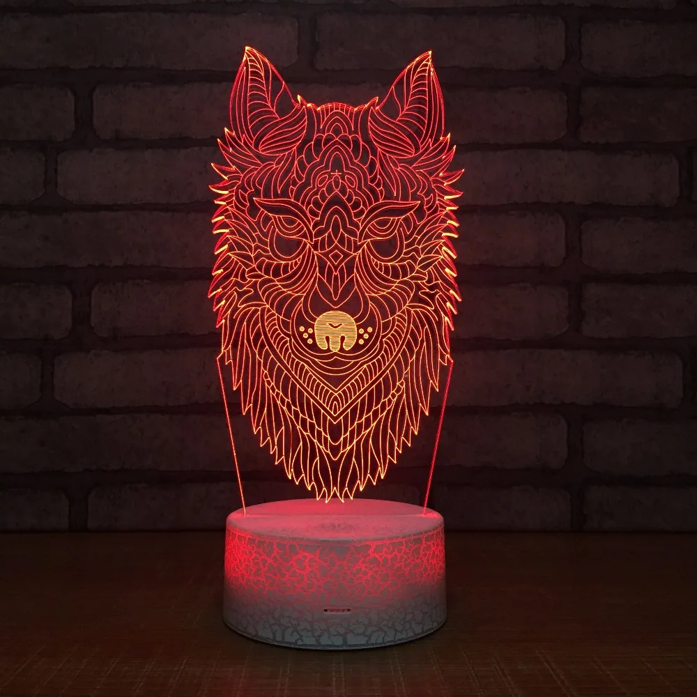 Голова Волка акриловый светодиодный 3D ночник креативный красочный свет для