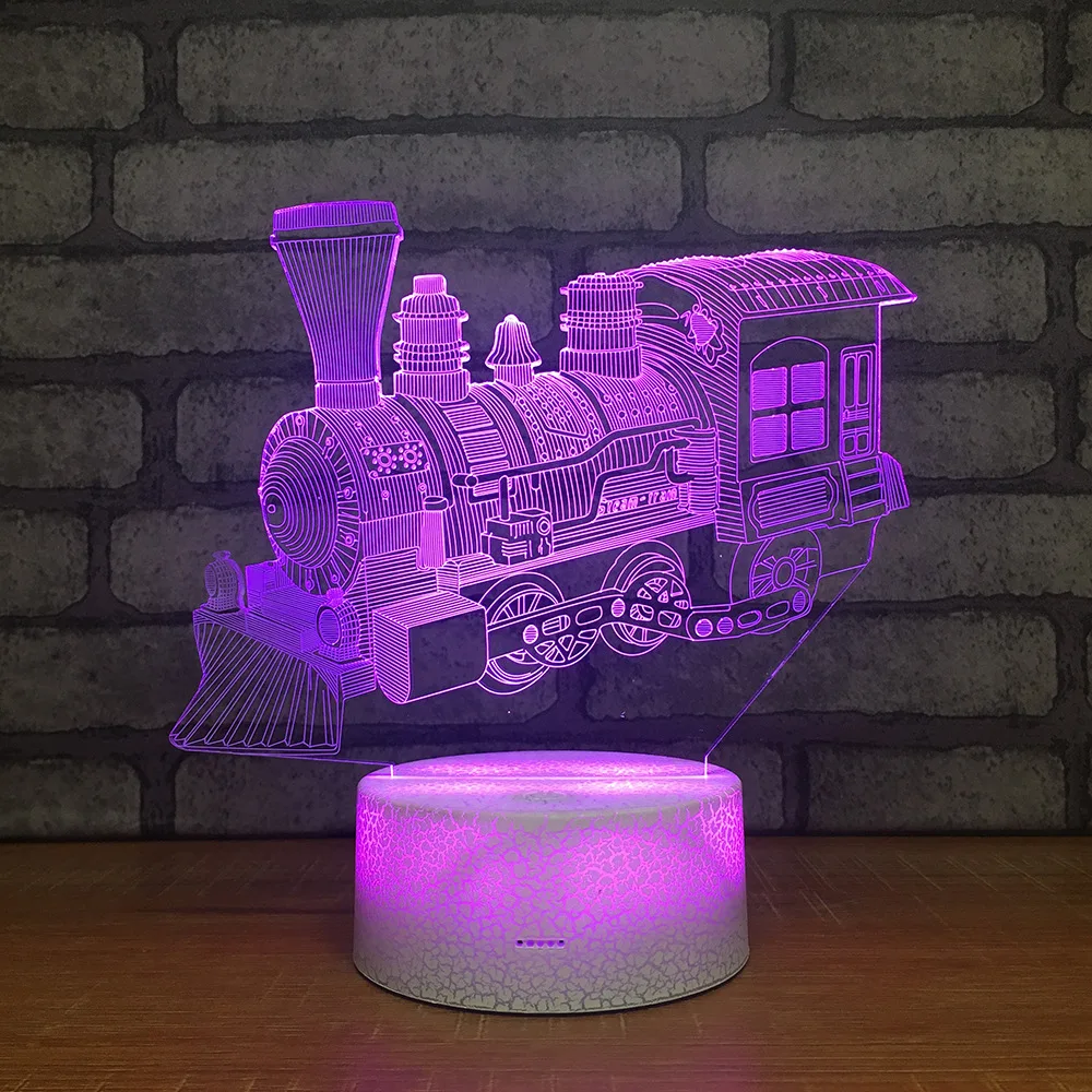 Паровой поезд 3D светодиодный RGB Ночник светильник 7 цветов Изменение Настольный