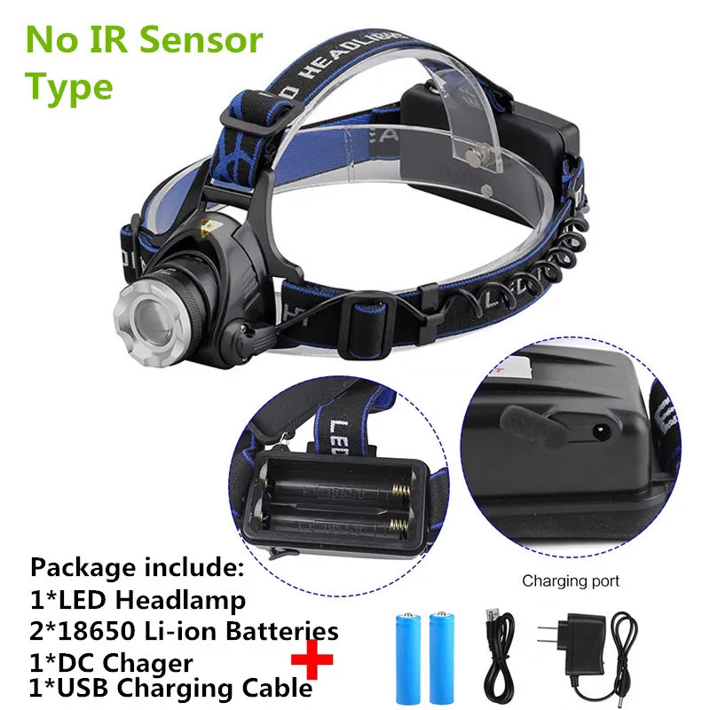 No Sensor DC 02 10000LUMS IR сенсор налобный фонарь T6 индукционный USB Перезаряжаемый фонарь светодиодный налобный фонарь 18650 - Испускаемый цвет: No Sensor DC 02