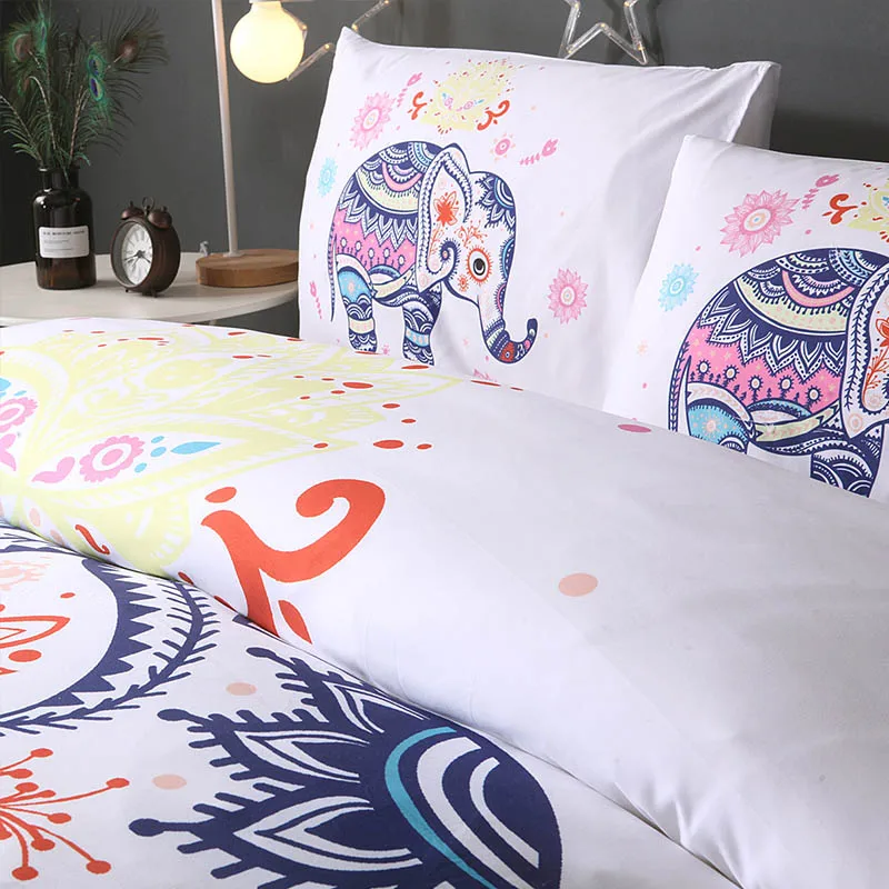 3D Белый постельный комплект с принтом слона мандала роскошное постельное белье