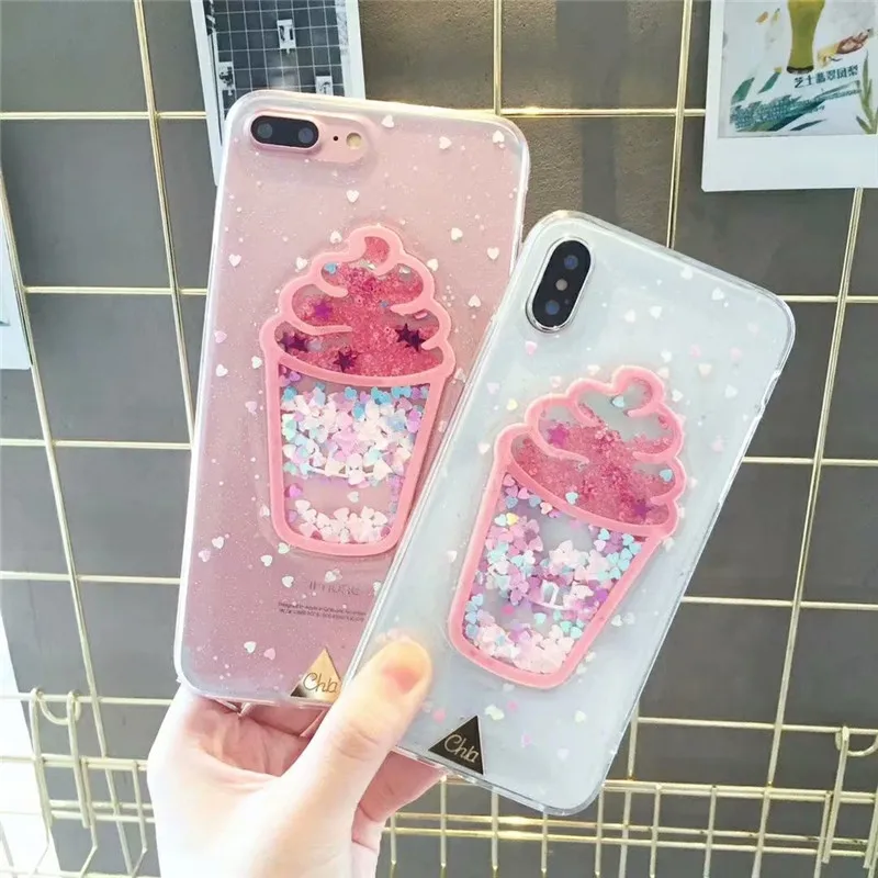 DISCASE с модным рисунком блеск Чехол для iPhone X 6 6S 8 7 плюс милые зыбучие пески пайетки