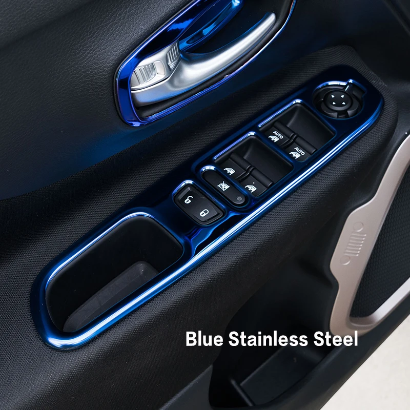 

KOUVI Interior Door Window Glass Switch Trim Control Button Cover Ring Outlet Kits ABS For Jeep Renegade 2015 2016