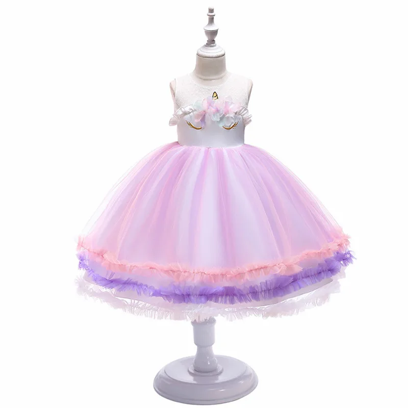 Pink Dress Only С цветочным узором для девочек с единорогом; платье-пачка пастельная Радуга для свадьбы, вечерние Детские платья для маленьких девочек модные Рождественская одежда - Цвет: Pink Dress Only