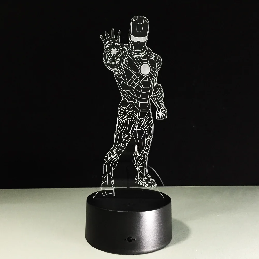 Ironman 3D USB светодиодный ночник 7 цветов иллюзия Лампа сенсорная кнопка пульт дистанционного управления малыш/дети гостиная/спальня стол/настольная подсветка
