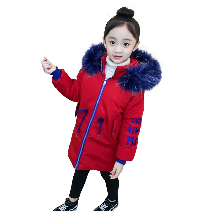 

Casual 2019 New Girls Cotton Jacket Long Winter Hooded Coat Letter Thickened Cotton Padding By Hand Jacket Children 4T To 14T