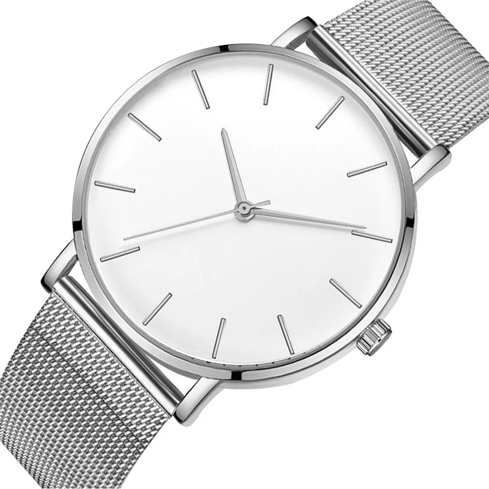 Silver White Ультратонкие женские спортивные часы с сетчатым ремешком в минималистическом стиле, часы из розового золота, женские часы, Regalos relojes para mujer, прямые продажи - Цвет: Silver White