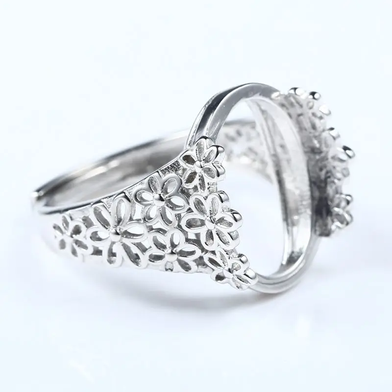 

Flower 925 Sterling Silver Women Semi Mount Ring Setting 12x15mm Oval Cabochon Jewelry Trendy