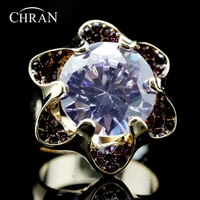 chran new brand cubic zirconia flower wedding rings for women charm gold color birthday stone crystal jewelry rings