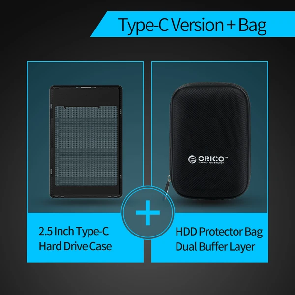ORICO 2," USB 3,0 SATA HDD чехол полностью сетчатый HDD жесткий диск внешний 5 Гбит/с HDD корпус черный чехол - Цвет: Type C Add Bag-Black