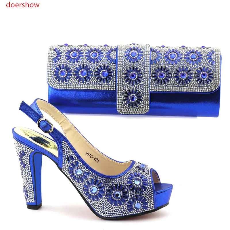 

doershow Italian Shoes with Matching Bag Set Decorated with Rhinestone African Wedding Shoe and Bag Set for wedding!IO1-2