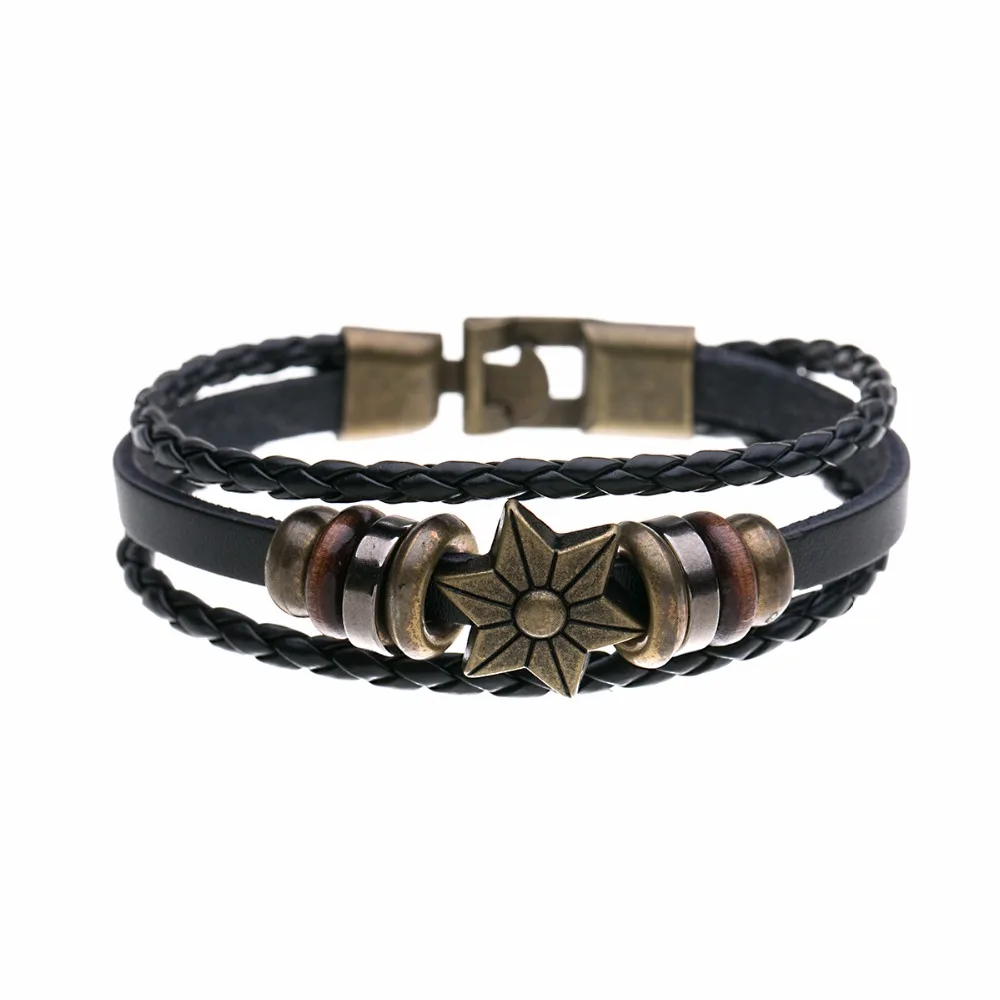 GG Bracelet Men Casual Fashion Braided Leather Bracelets For Women Wood Bead Punk Rock Jewelry | Украшения и аксессуары